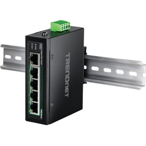 TRENDnet TI-PG50 5-Port Gigabit Ethernet Switch, 4 Gigabit PoE+ and 1 Gigabit ports, 10 Gbps switching capacity, DIN-rail/wall mount